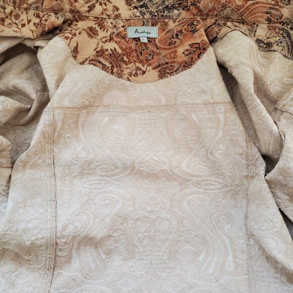 Analogy Tan/Coral Embroidered Button Front Jacket SZ L - Picture 10 of 11